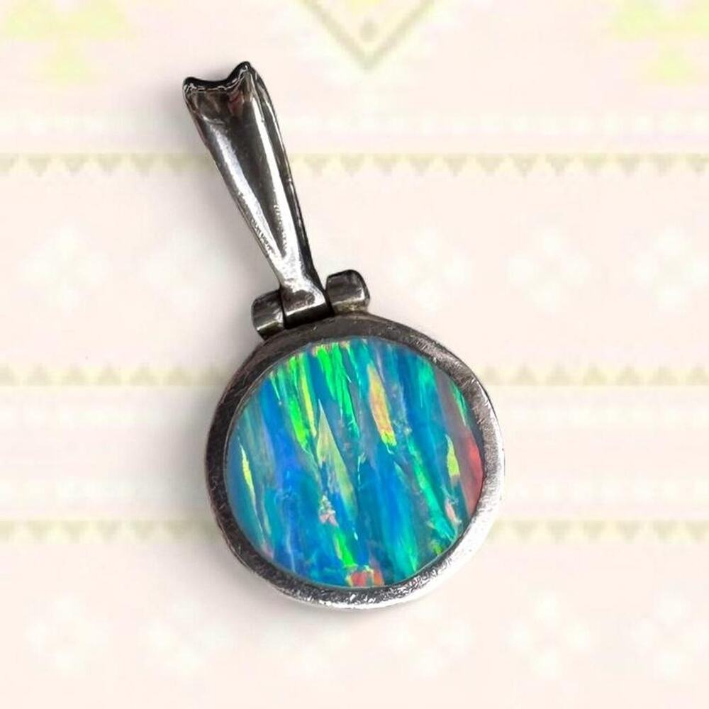 RARE VTG MONTERO'S TAXCO 950 SILVER MOSAIC OPAL PENDANT